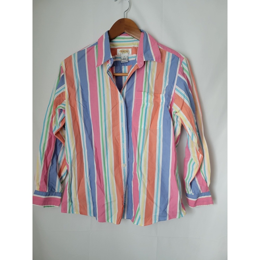 Talbots Petites Women's Striped Button-Up Shirt Multicolor Cotton Blend Size P